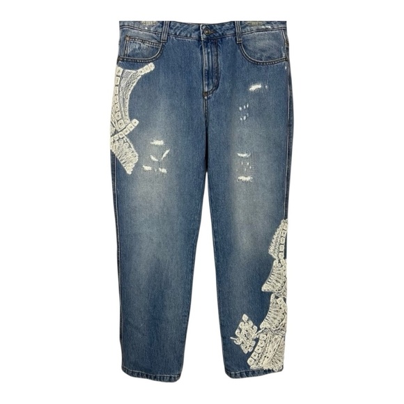 Women’s Ermanno Scervino Embroidered Boyfriend Jeans Embellished Preppy Italian - Picture 12 of 13